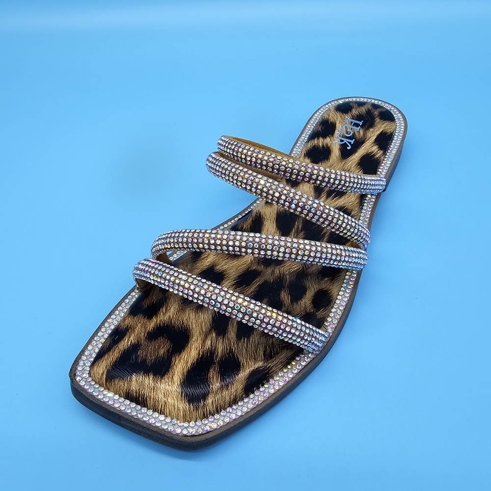 Leopard Print Rhinestone Sandals - Picture 4 of 4